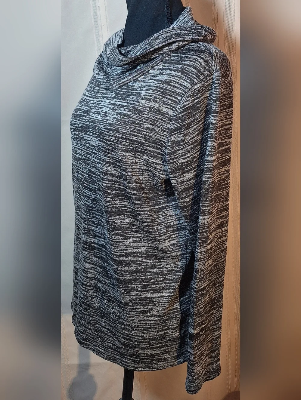 FADED GLORY Brown and Tan Space-Dye Cowl Neck Long Sleeve Top - Picture 3 of 5